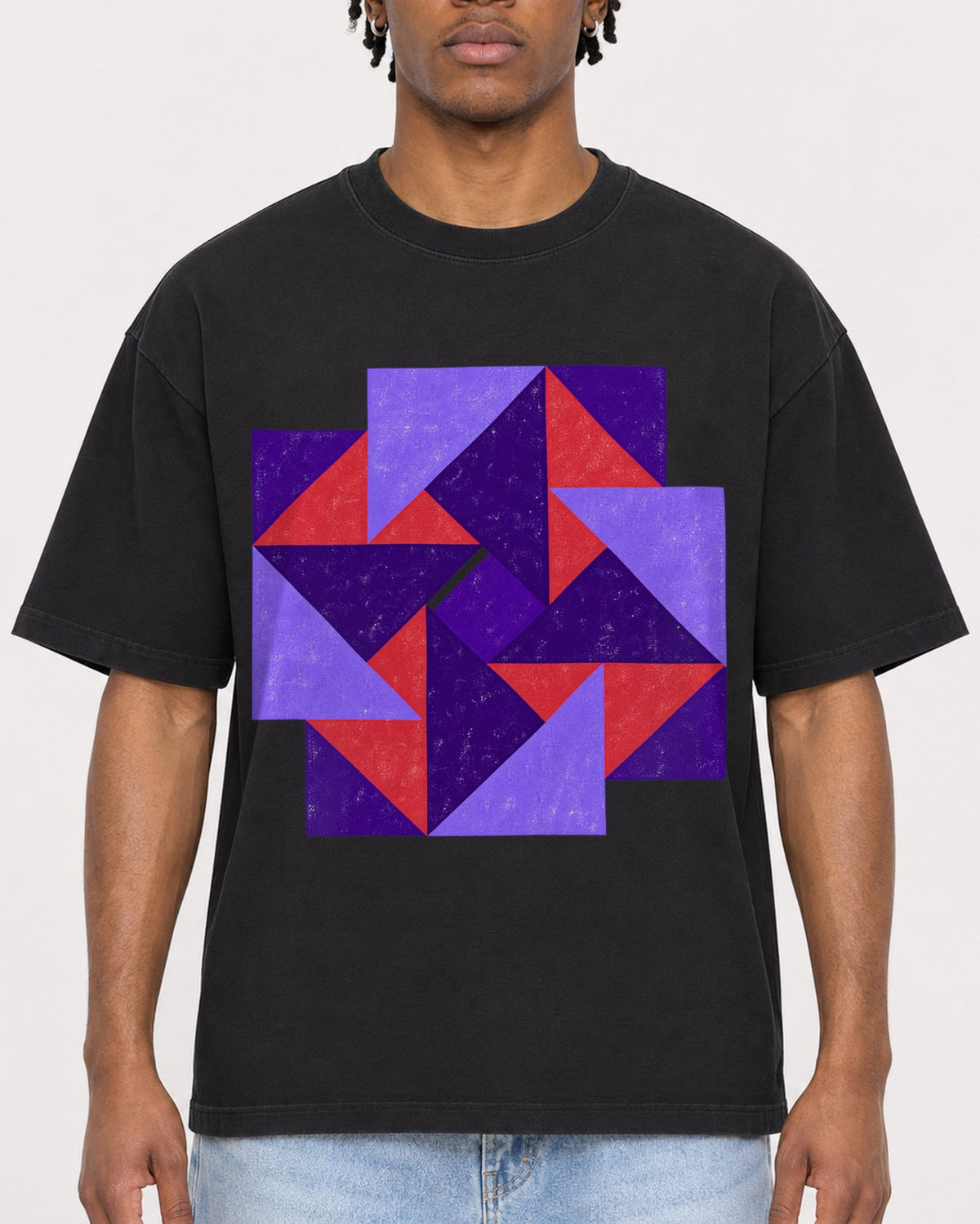 Mockup Boxy Heavyweight Tee Black male close-up 05