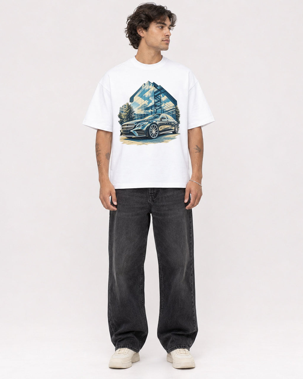 Mockup Boxy Heavyweight Tee White male full-body 30