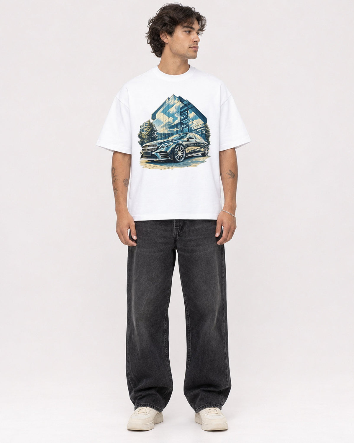 Mockup Boxy Heavyweight Tee White male full-body 30