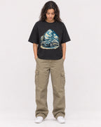 Mockup Boxy Heavyweight Tee Black female full-body 30