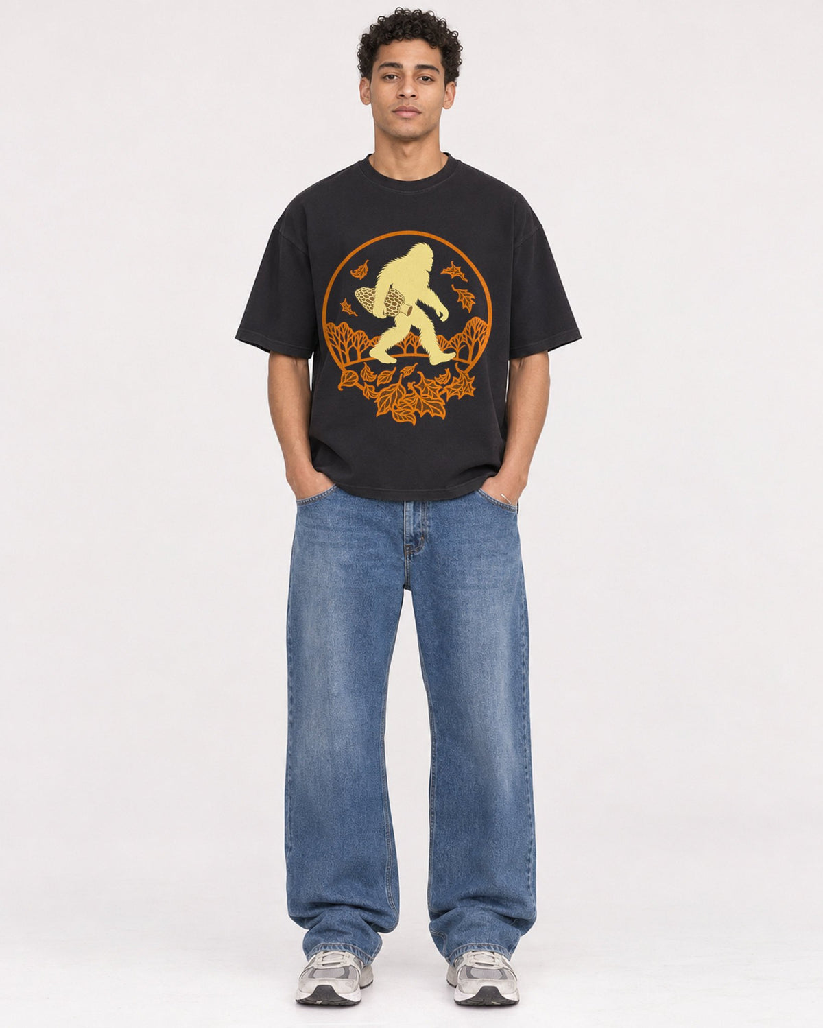 Mockup Boxy Heavyweight Tee Black male full-body 10
