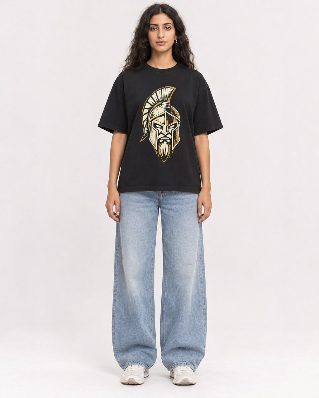 Mockup Boxy Heavyweight Tee Black female full-body 07