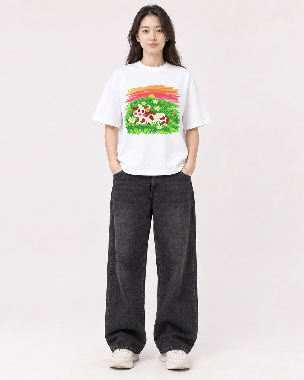 Mockup Boxy Heavyweight Tee White female full-body 03