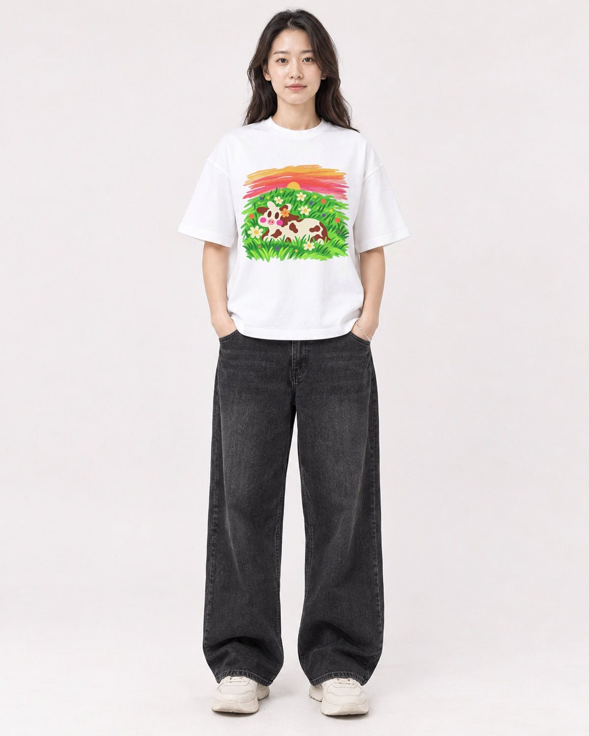 Mockup Boxy Heavyweight Tee White female full-body 03
