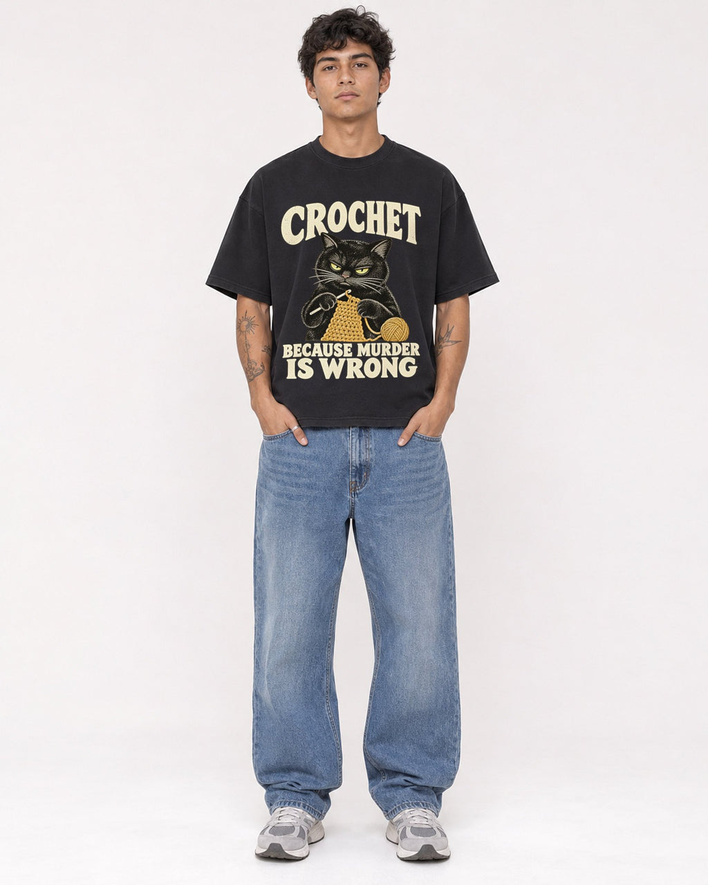 Mockup Boxy Heavyweight Tee Black male full-body 06