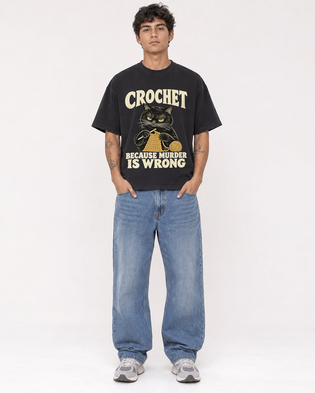 Mockup Boxy Heavyweight Tee Black male full-body 06
