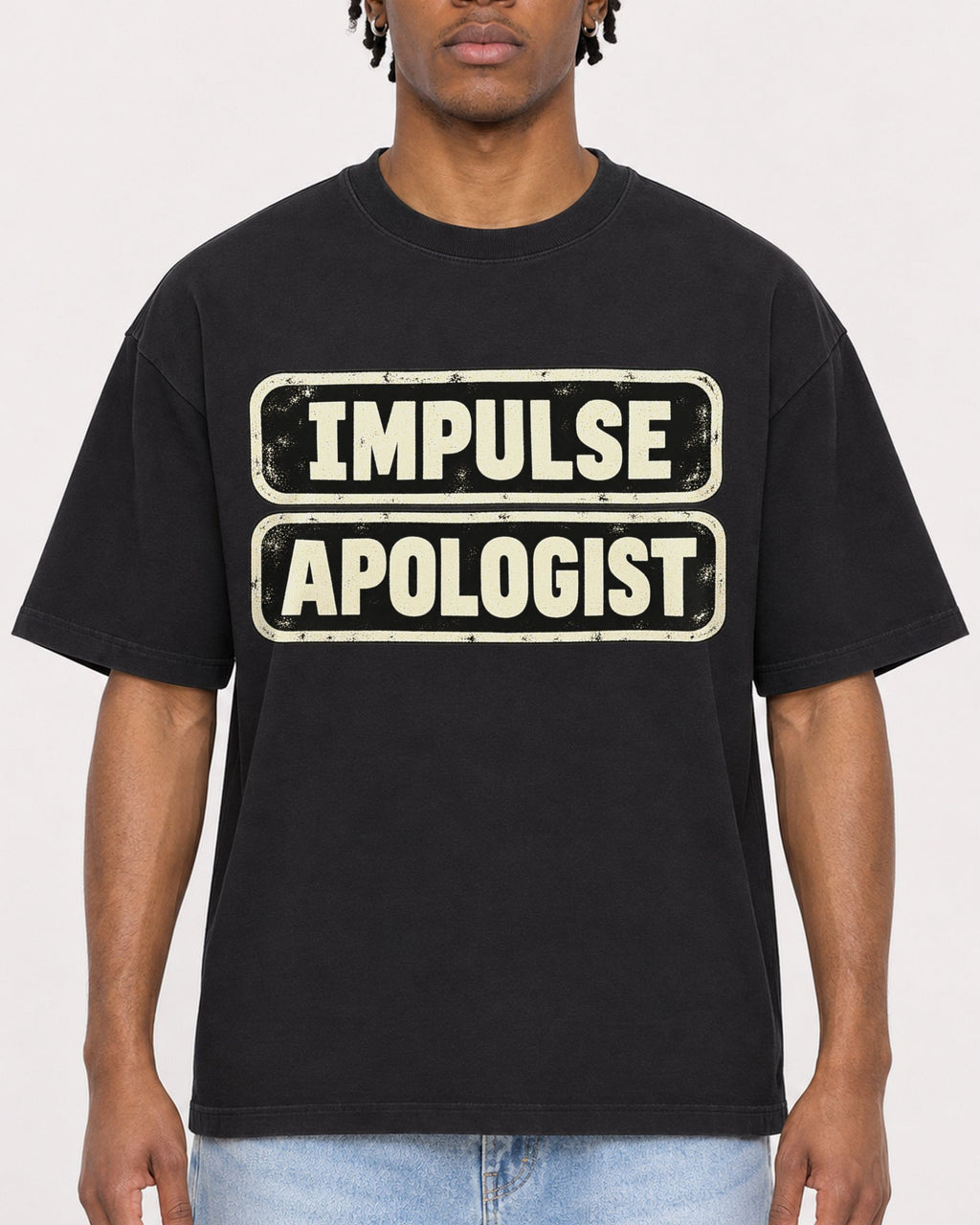 Mockup Boxy Heavyweight Tee Black male close-up 05