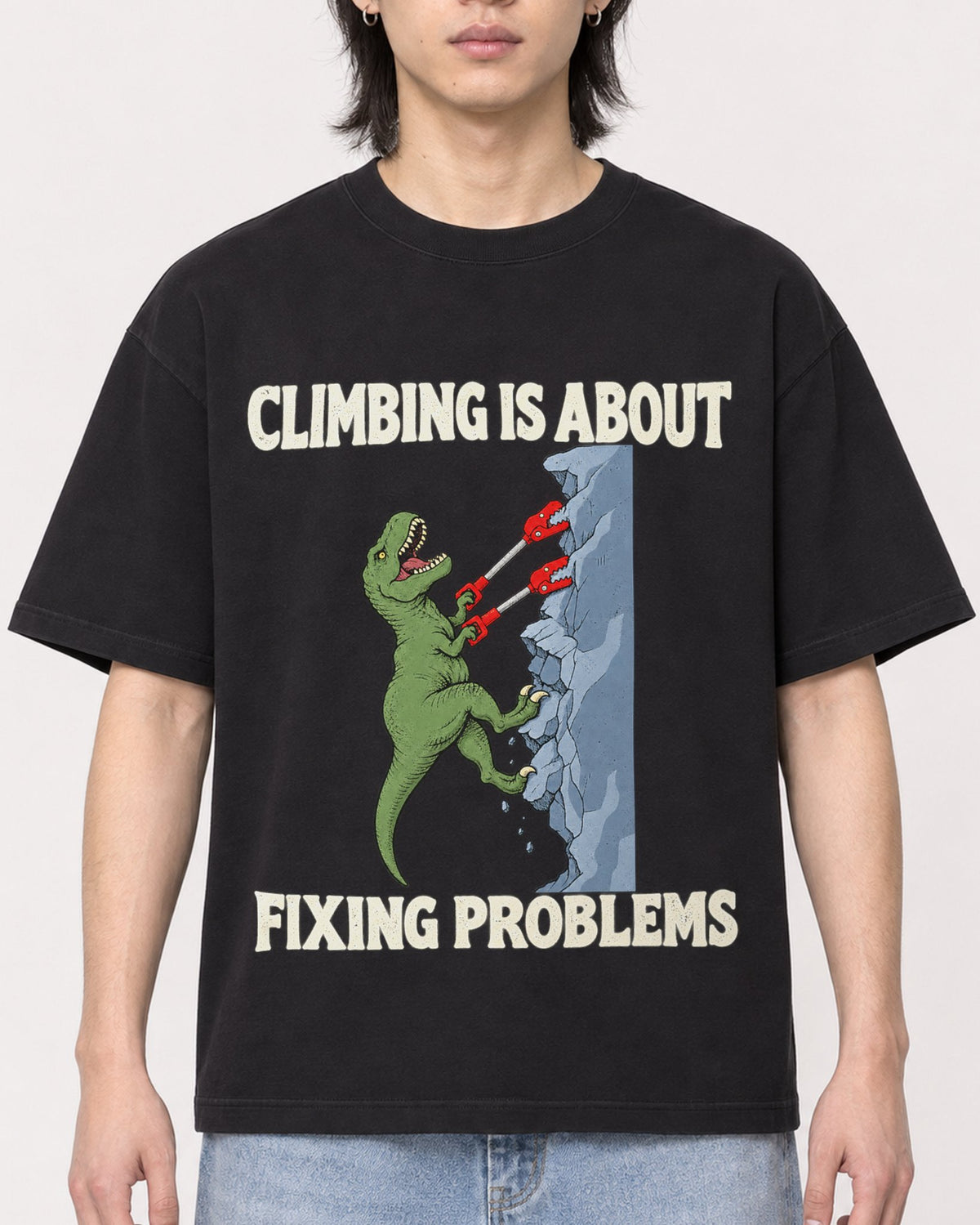 Mockup Boxy Heavyweight Tee Black male close-up 41
