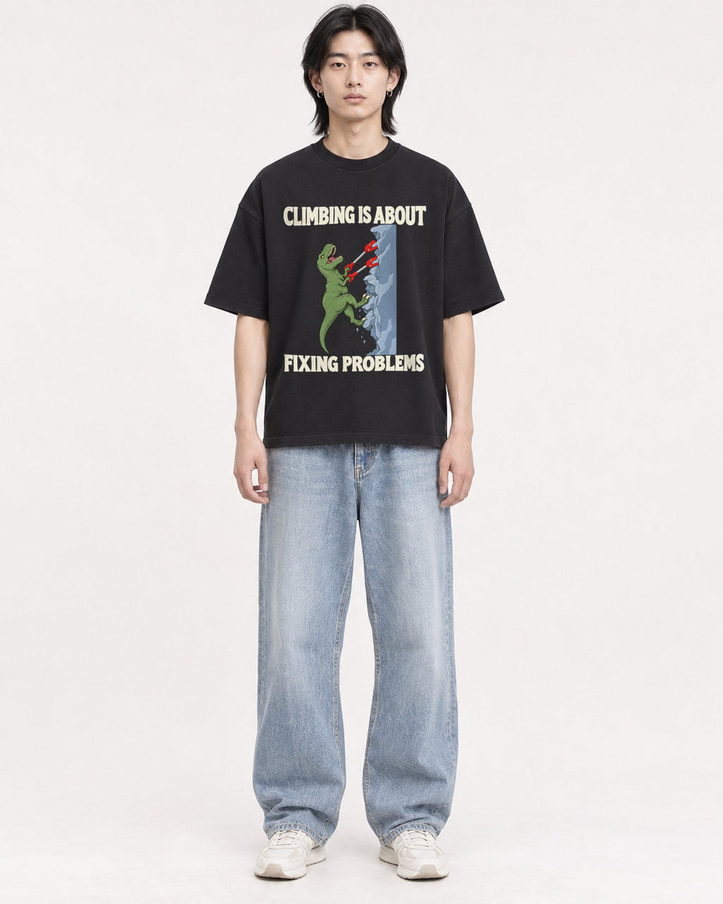 Mockup Boxy Heavyweight Tee Black male full-body 41