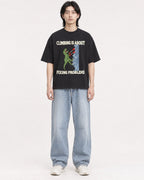 Mockup Boxy Heavyweight Tee Black male full-body 41