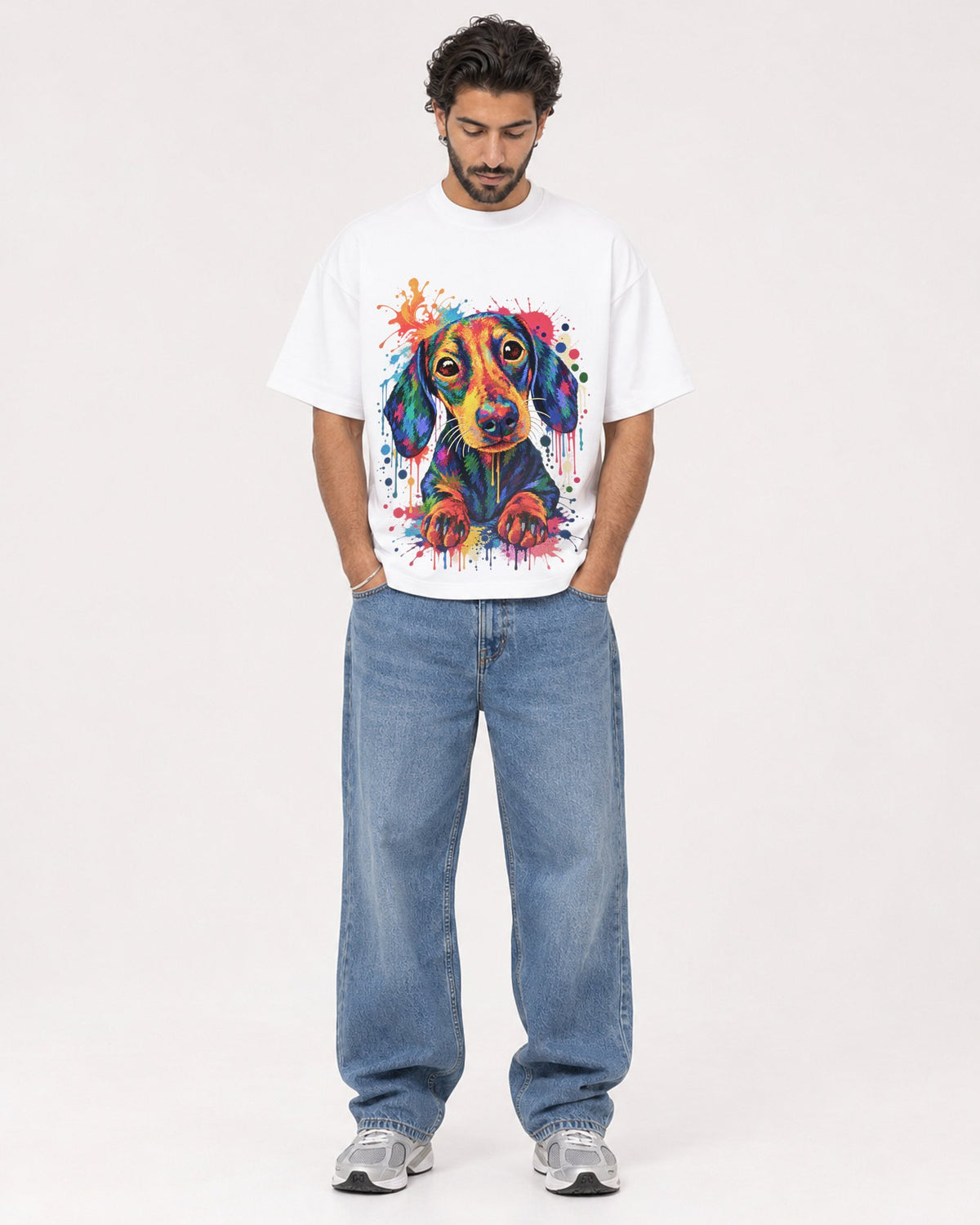 Mockup Boxy Heavyweight Tee White male full-body 47