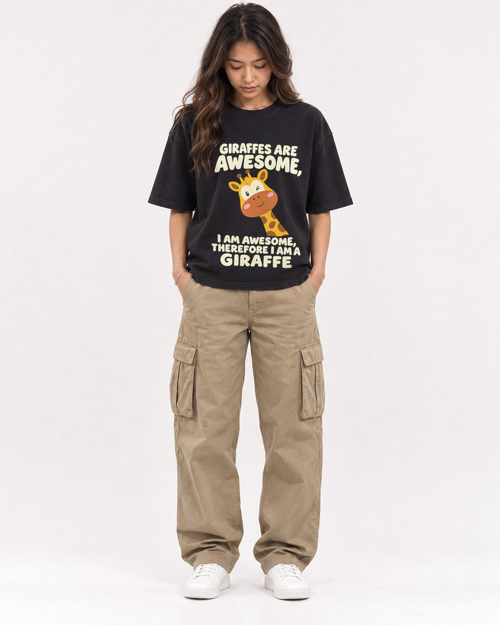 Mockup Boxy Heavyweight Tee Black female full-body 02