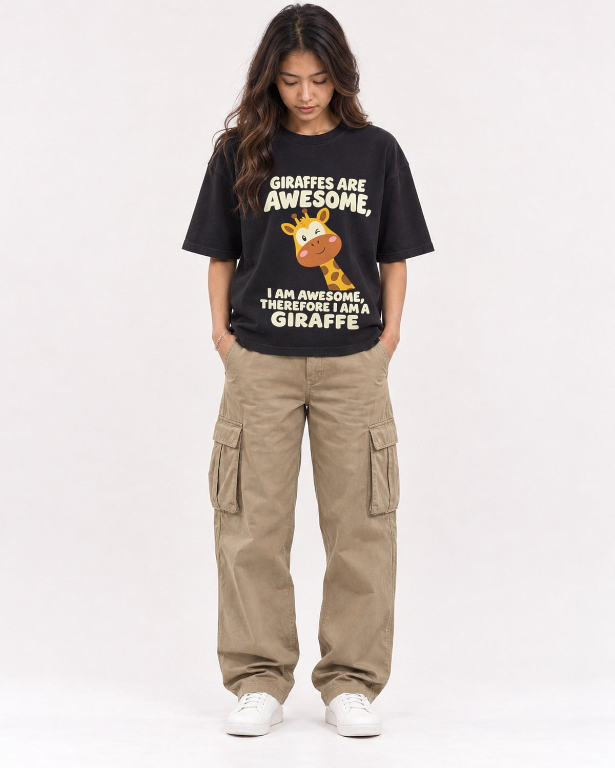 Mockup Boxy Heavyweight Tee Black female full-body 02