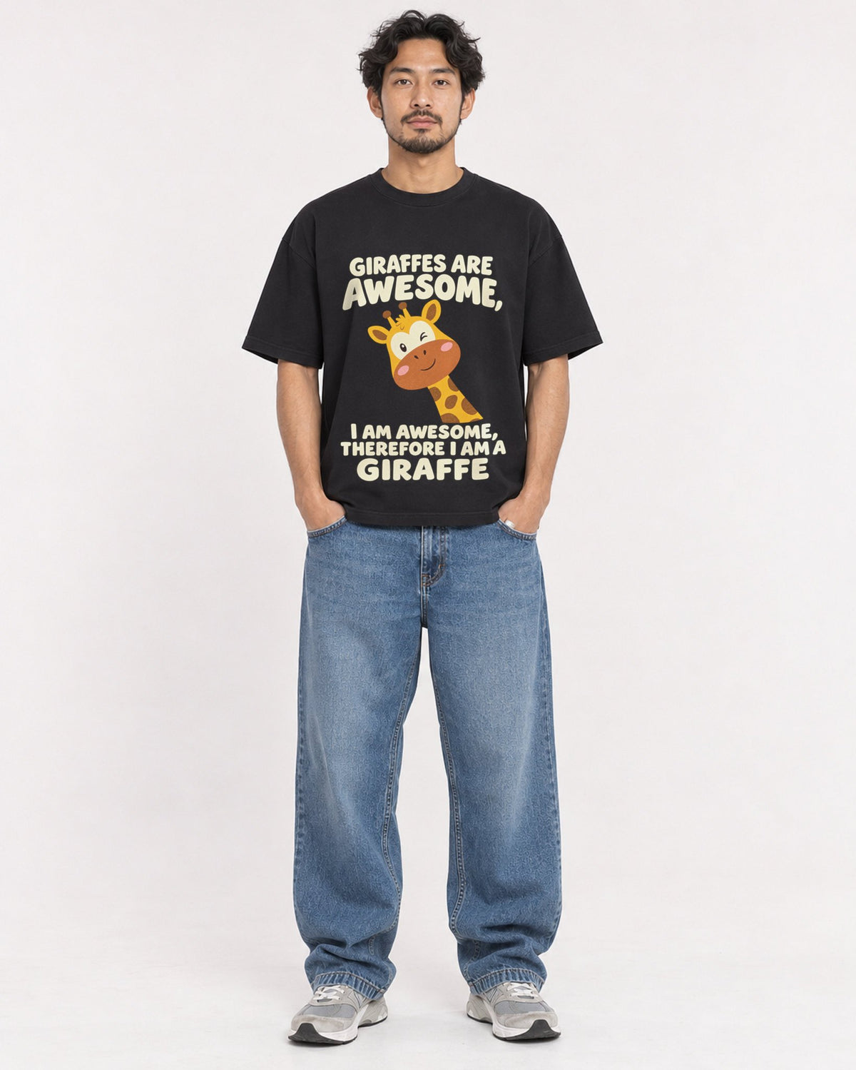 Mockup Boxy Heavyweight Tee Black male full-body 02