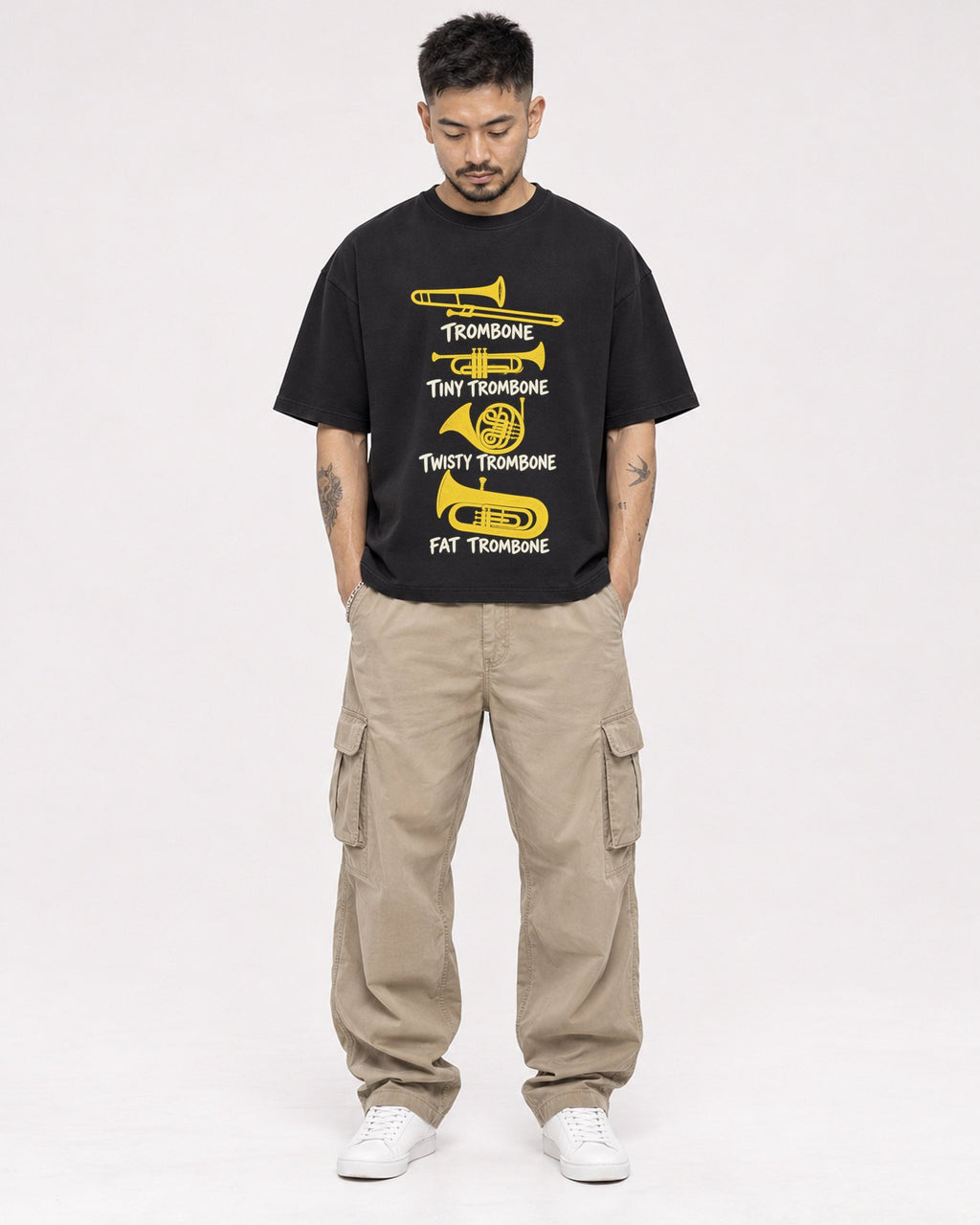 Mockup Boxy Heavyweight Tee Black male full-body 12