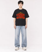 Mockup Boxy Heavyweight Tee Black male full-body 01
