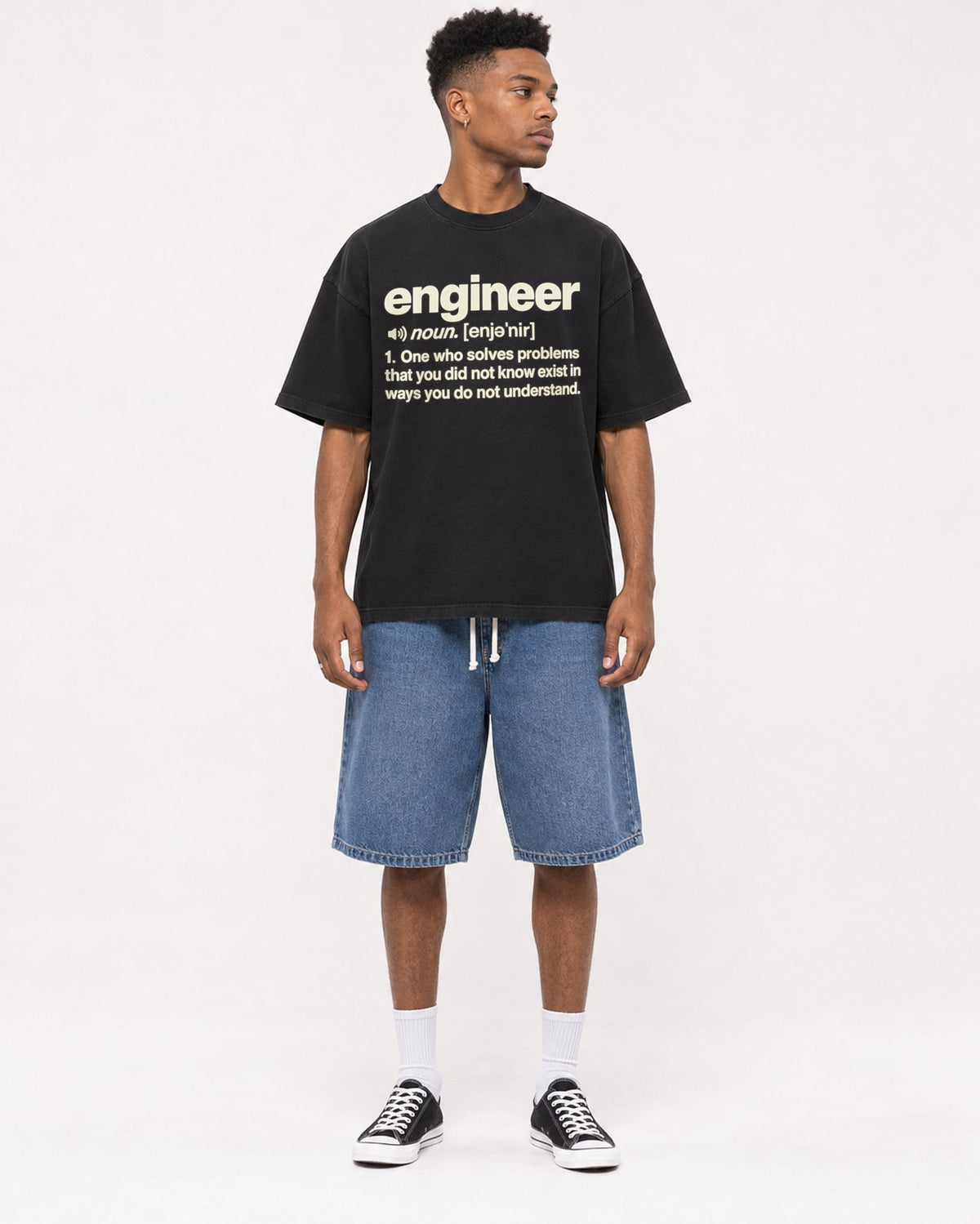 Mockup Boxy Heavyweight Tee Black male full-body 15