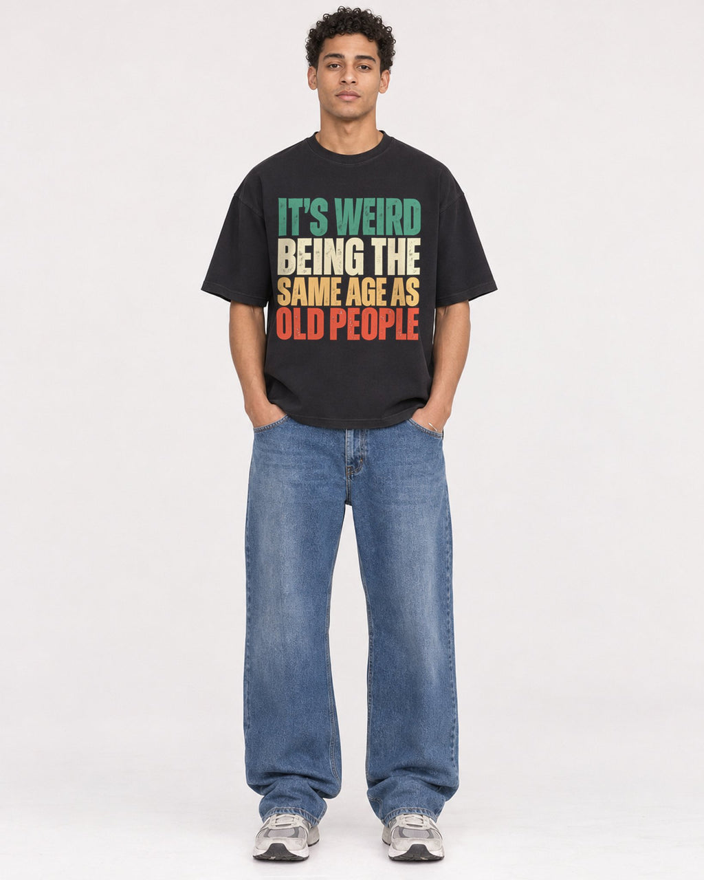 Mockup Boxy Heavyweight Tee Black male full-body 10