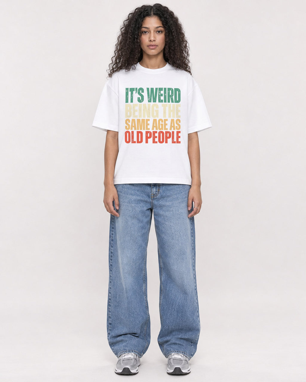 Mockup Boxy Heavyweight Tee White female full-body 10