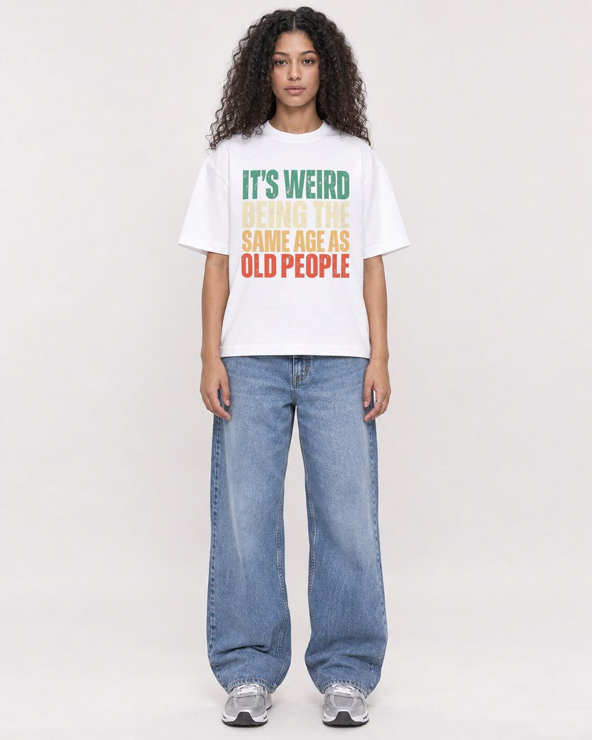Mockup Boxy Heavyweight Tee White female full-body 10