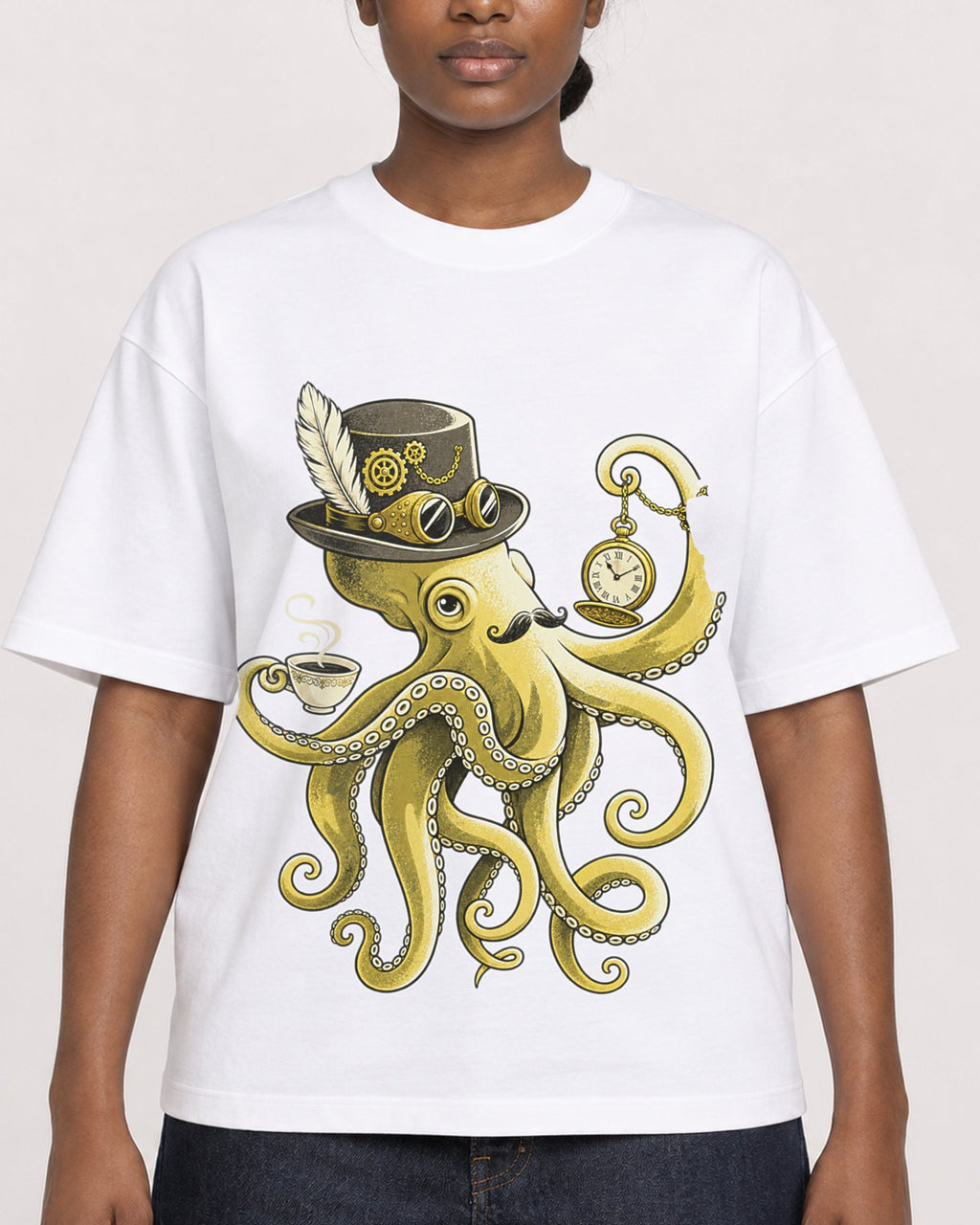 Mockup Boxy Heavyweight Tee White female close-up 34