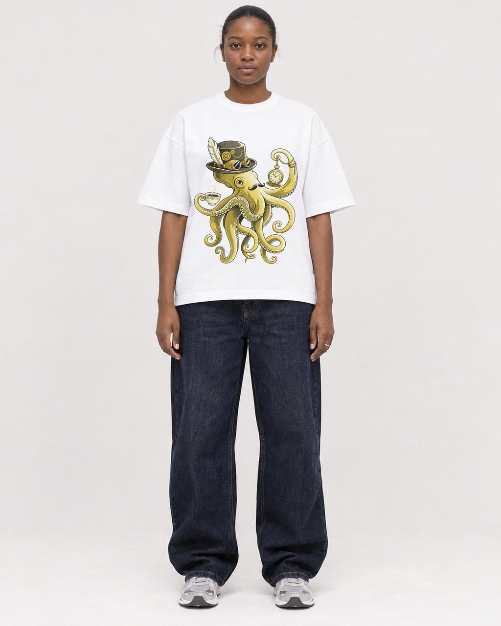 Mockup Boxy Heavyweight Tee White female full-body 34