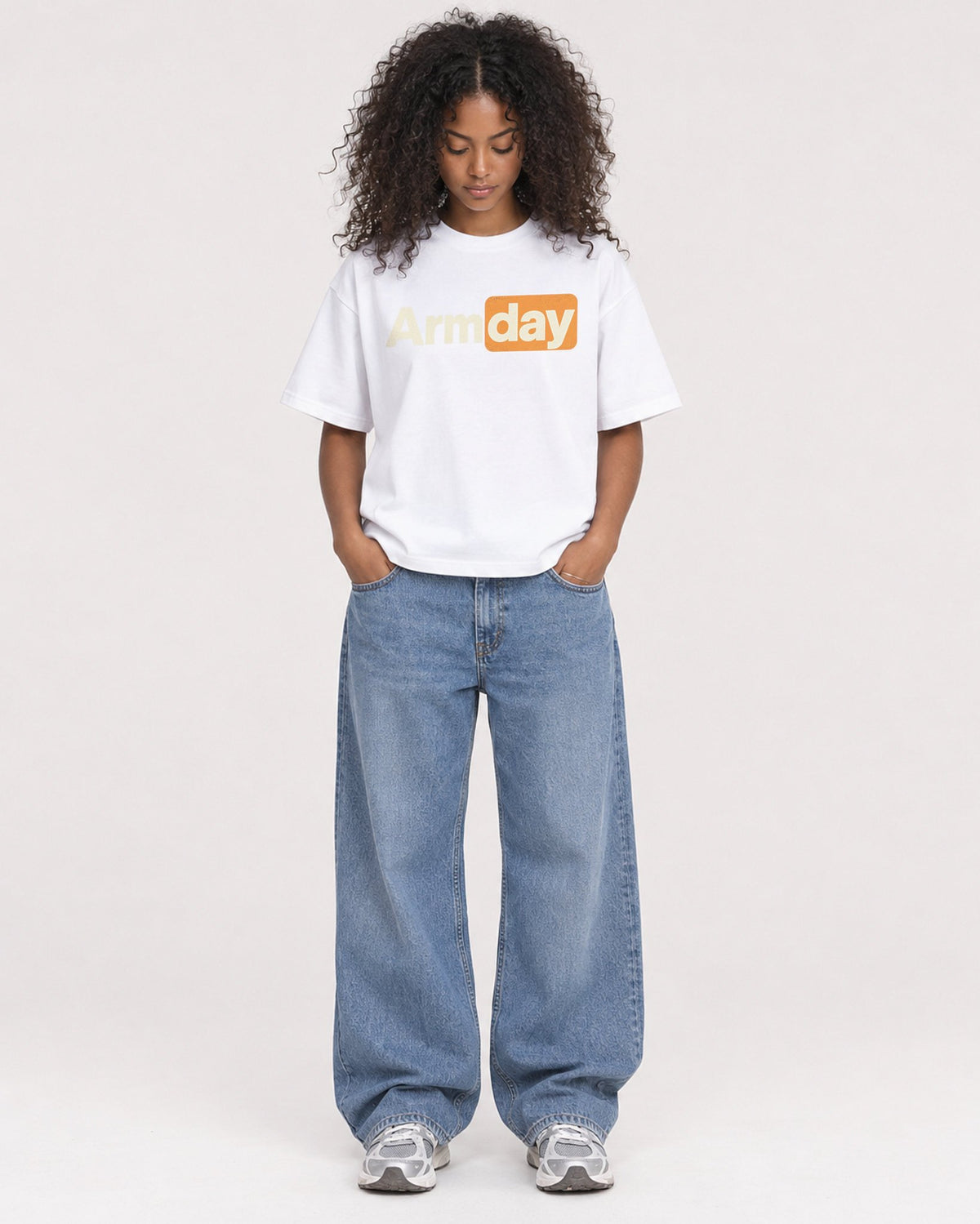 Mockup Boxy Heavyweight Tee White female full-body 05