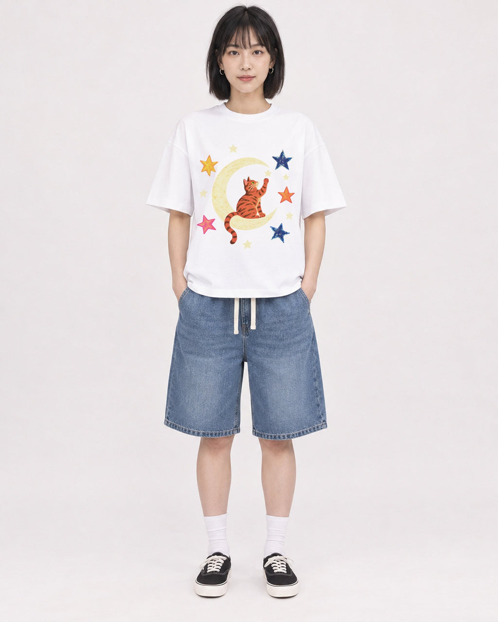 Mockup Boxy Heavyweight Tee White female full-body 11