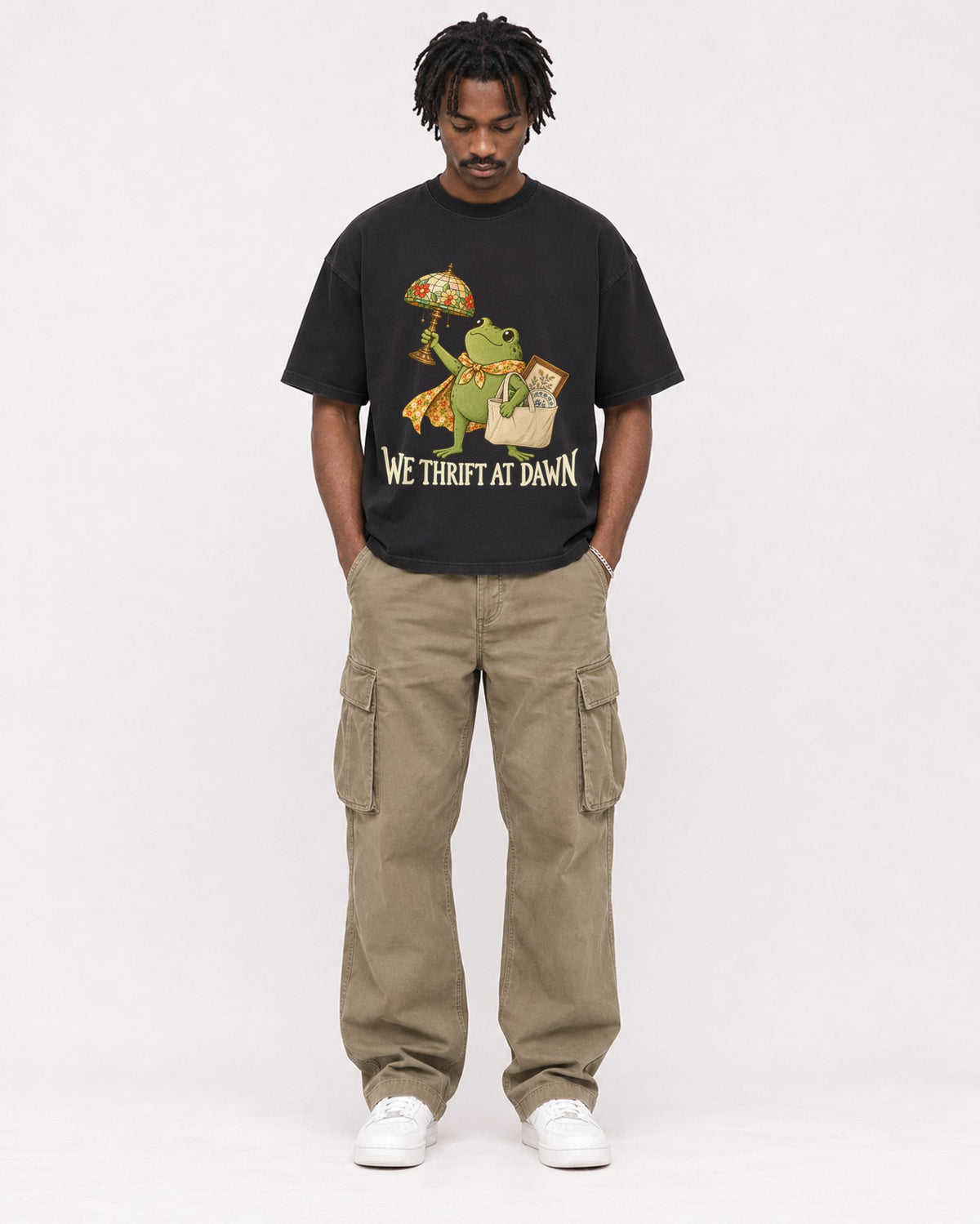 Mockup Boxy Heavyweight Tee Black male full-body 04