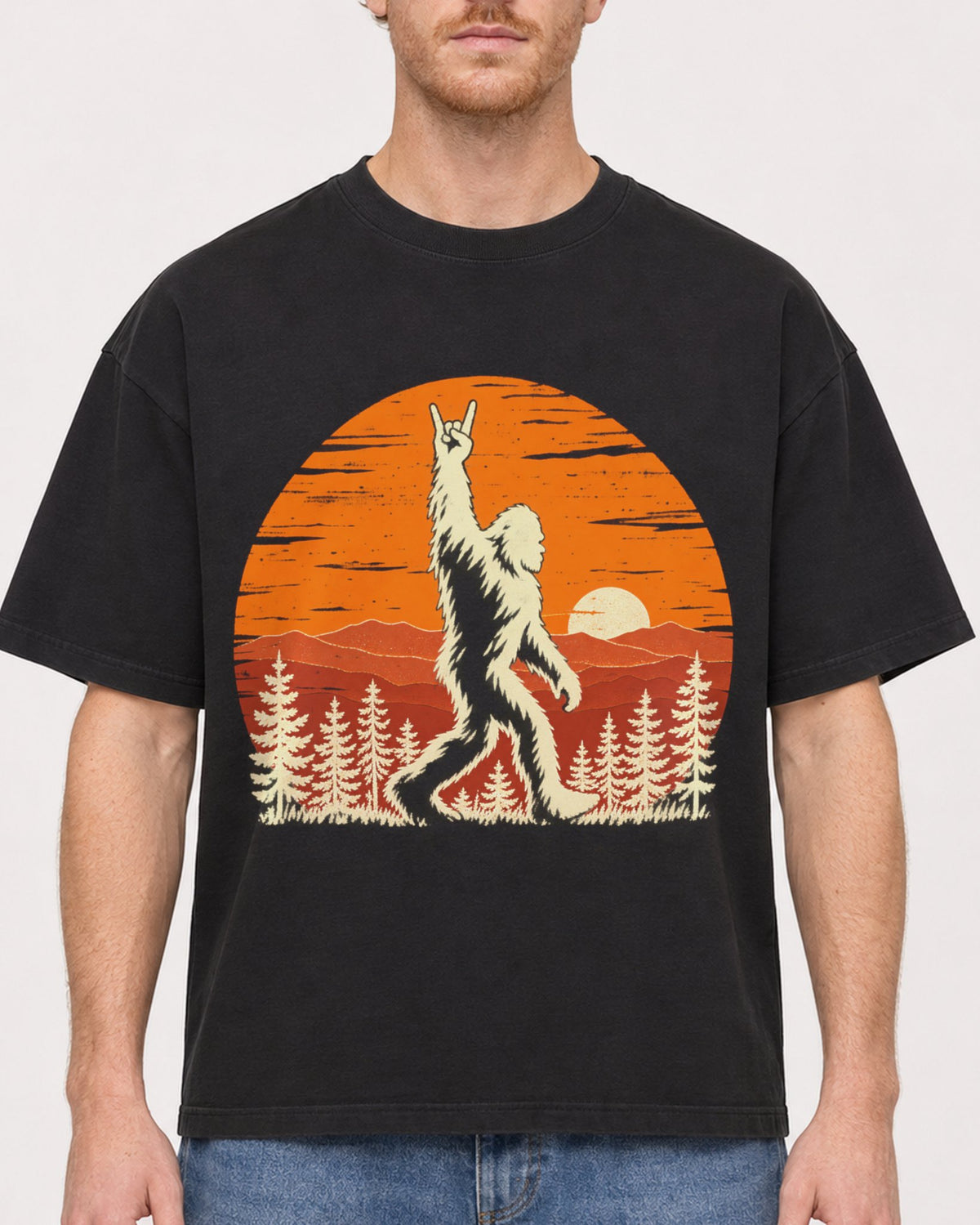 Mockup Boxy Heavyweight Tee Black male close-up 38