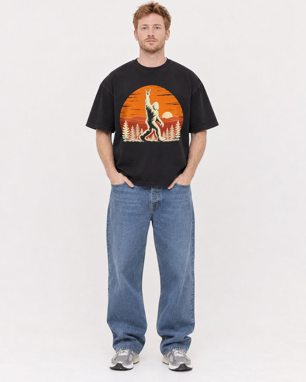 Mockup Boxy Heavyweight Tee Black male full-body 38