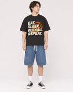 Mockup Boxy Heavyweight Tee Black male full-body 03