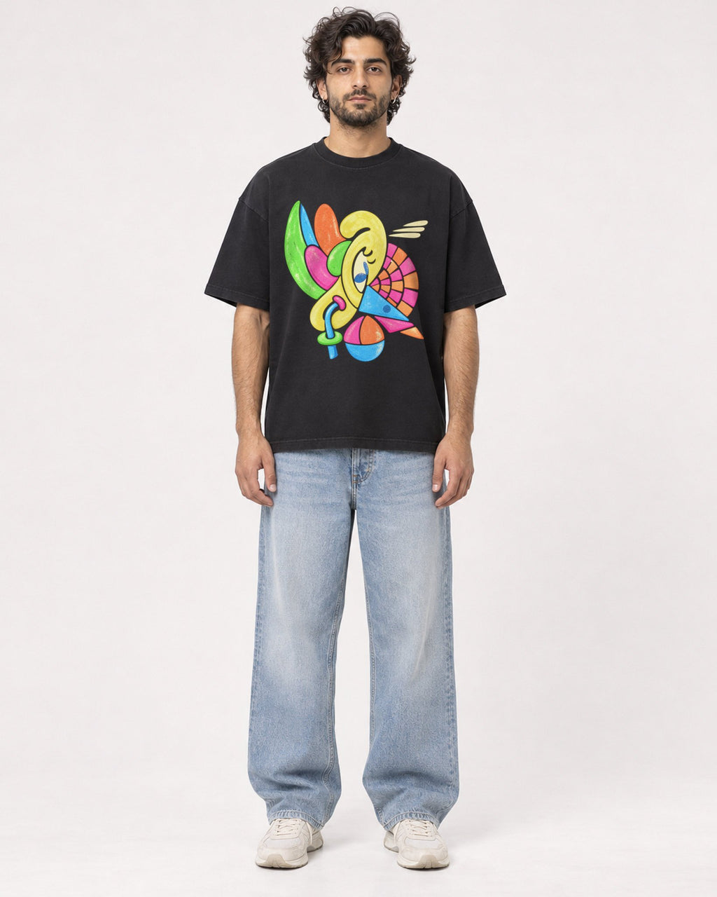 Mockup Boxy Heavyweight Tee Black male full-body 17
