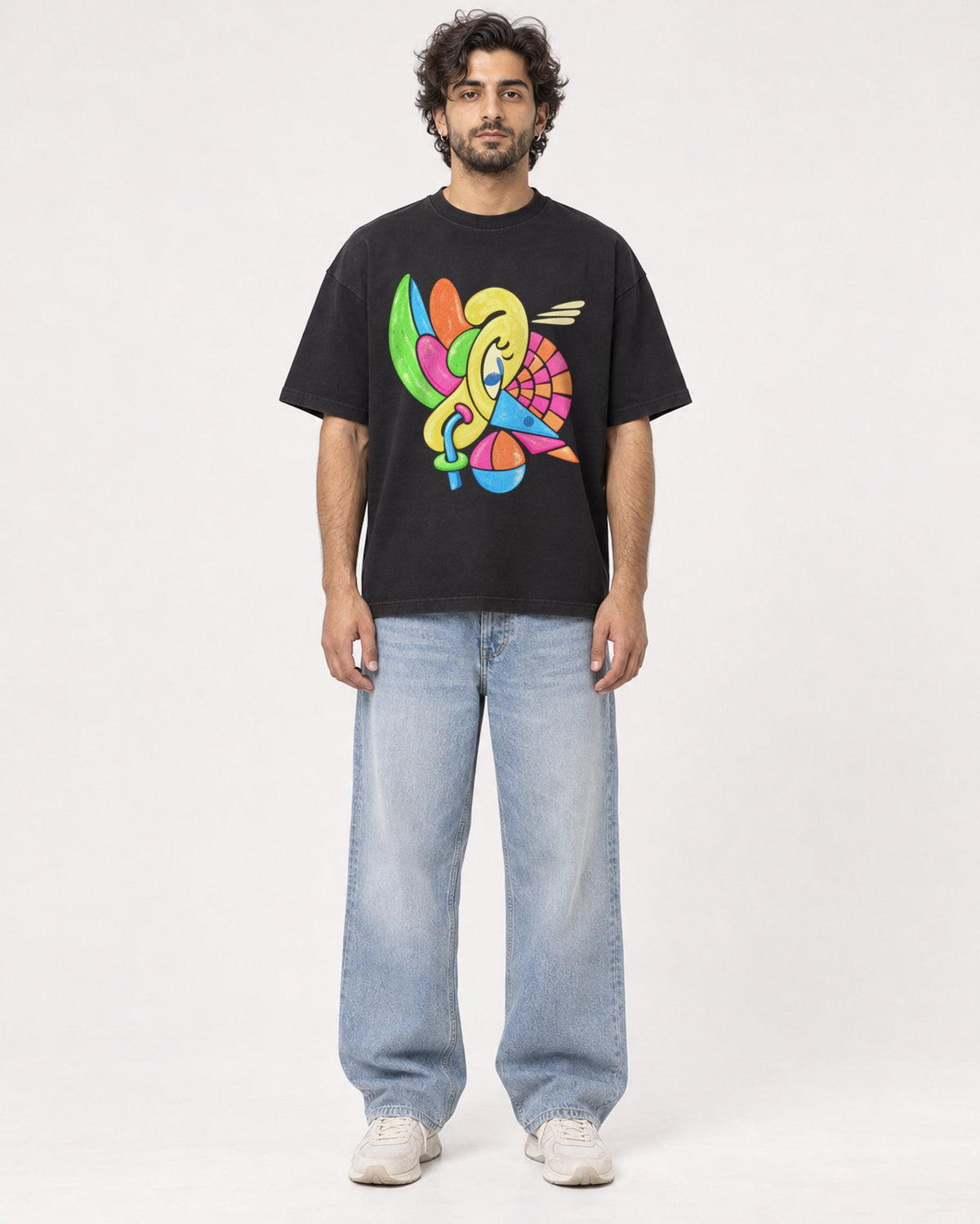 Mockup Boxy Heavyweight Tee Black male full-body 17