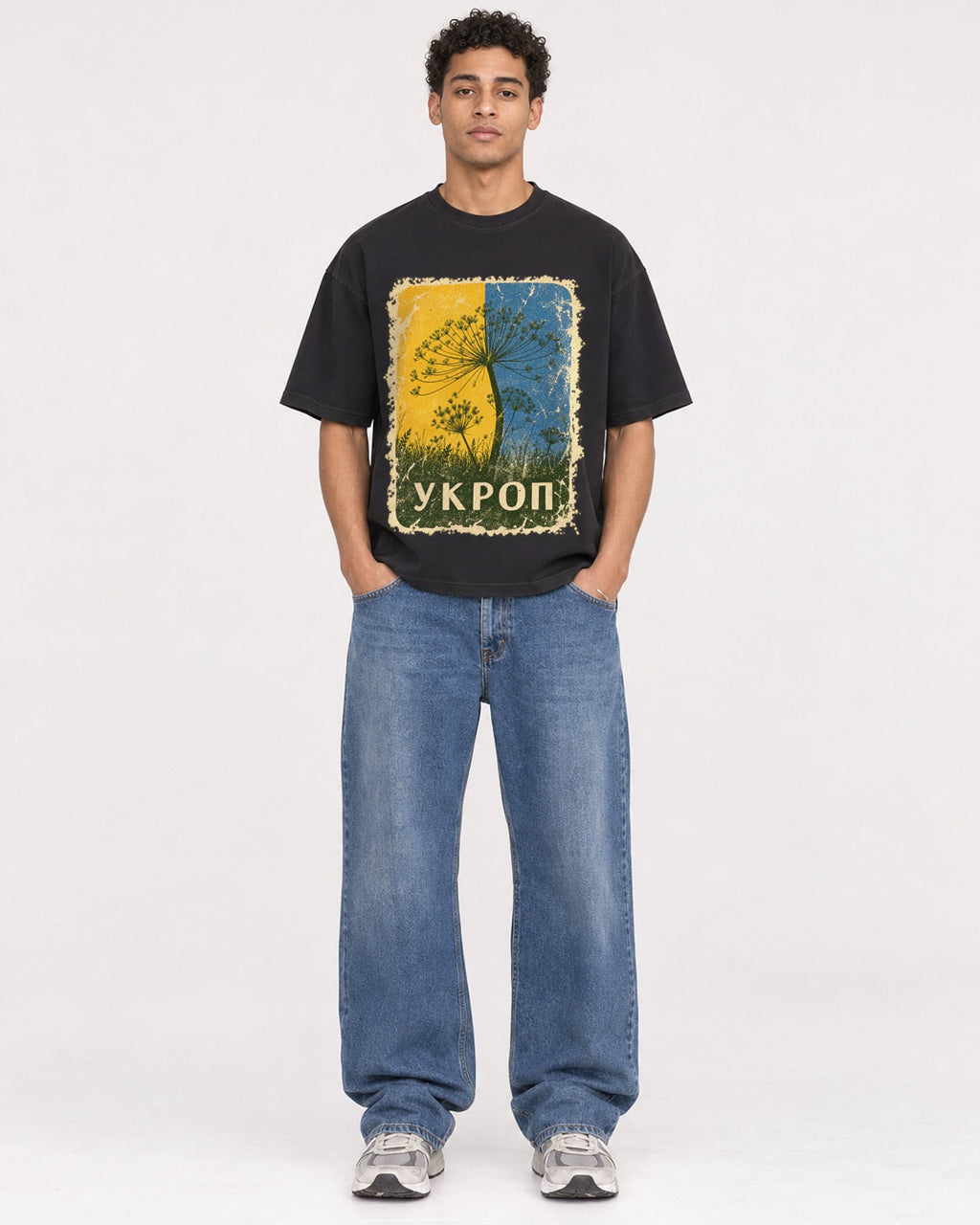 Mockup Boxy Heavyweight Tee Black male full-body 10