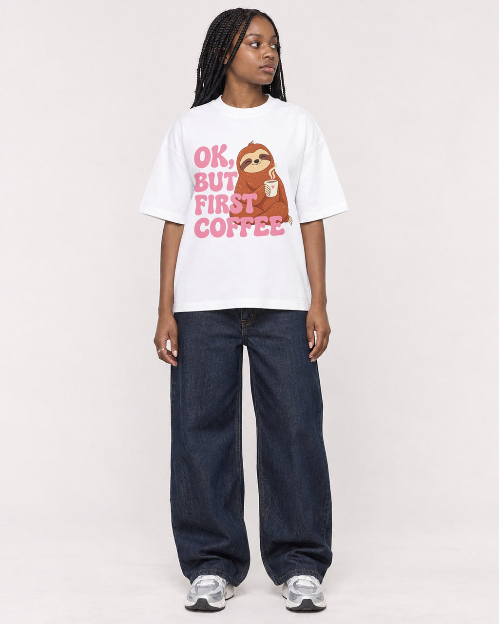 Mockup Boxy Heavyweight Tee White female full-body 04
