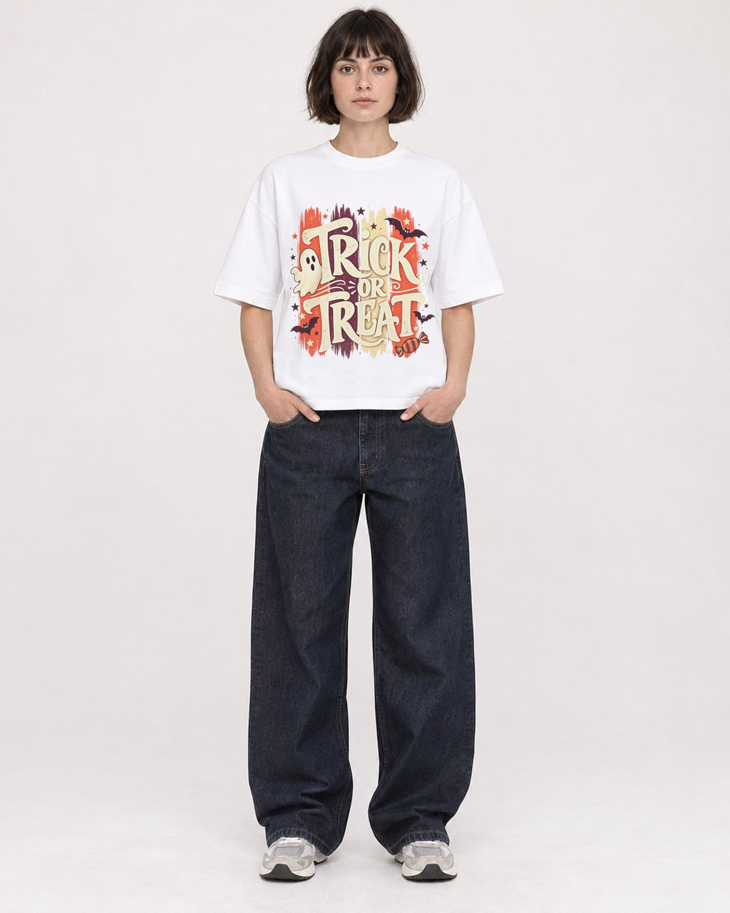 Mockup Boxy Heavyweight Tee White female full-body 39