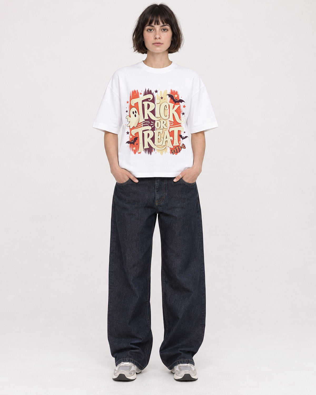 Mockup Boxy Heavyweight Tee White female full-body 39