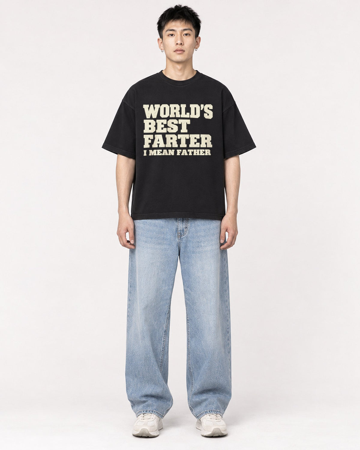 Mockup Boxy Heavyweight Tee Black male full-body 21