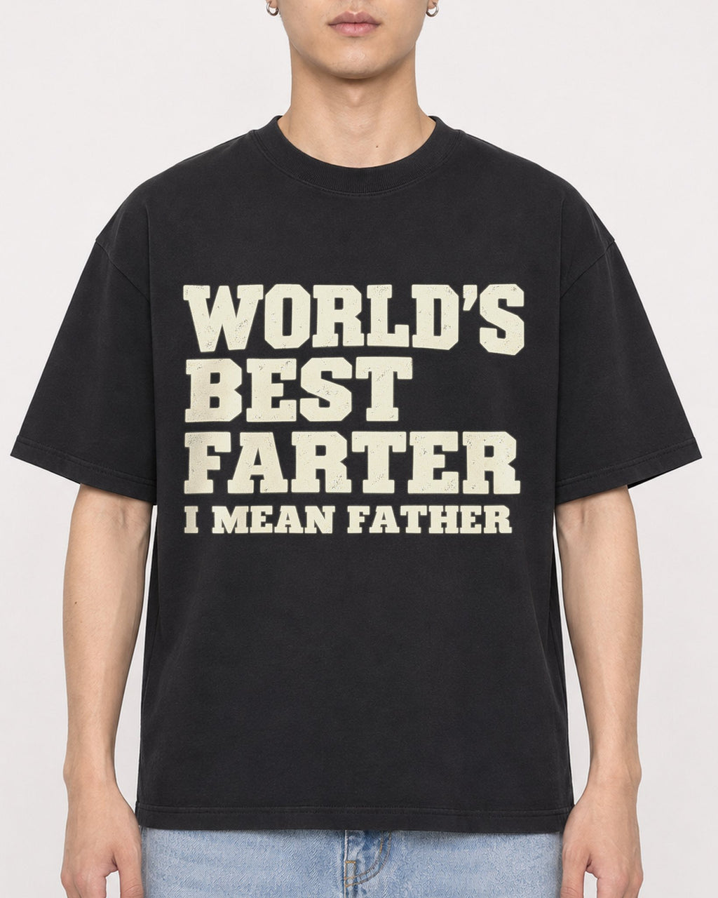 Mockup Boxy Heavyweight Tee Black male close-up 21