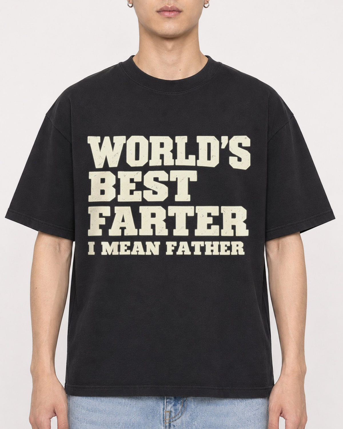 Mockup Boxy Heavyweight Tee Black male close-up 21