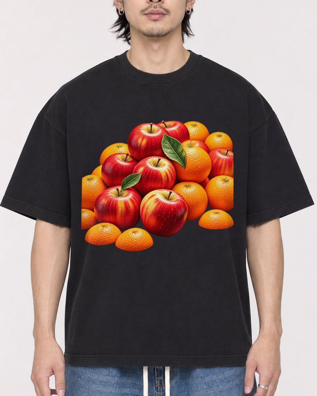 Mockup Boxy Heavyweight Tee Black male close-up 23
