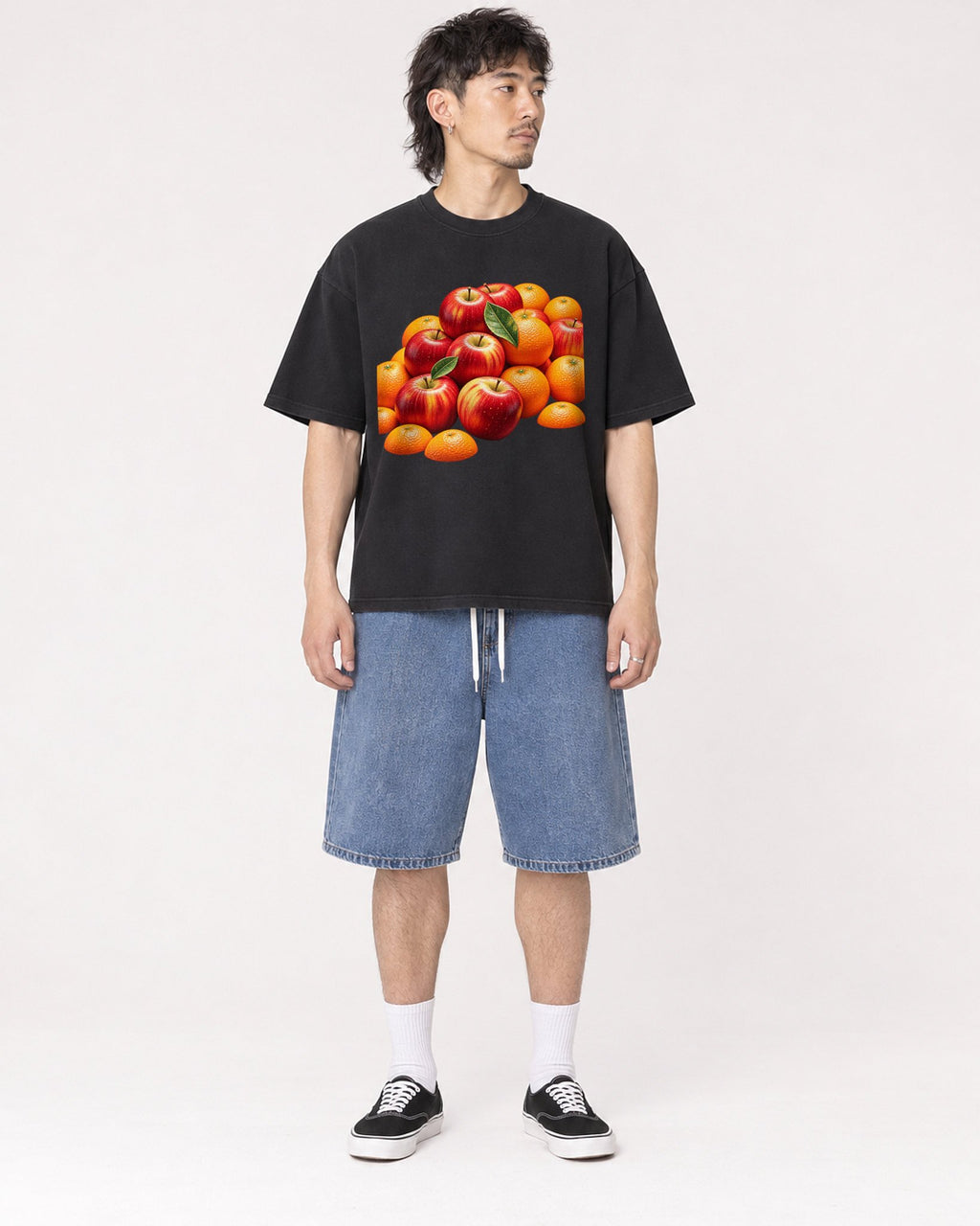 Mockup Boxy Heavyweight Tee Black male full-body 23