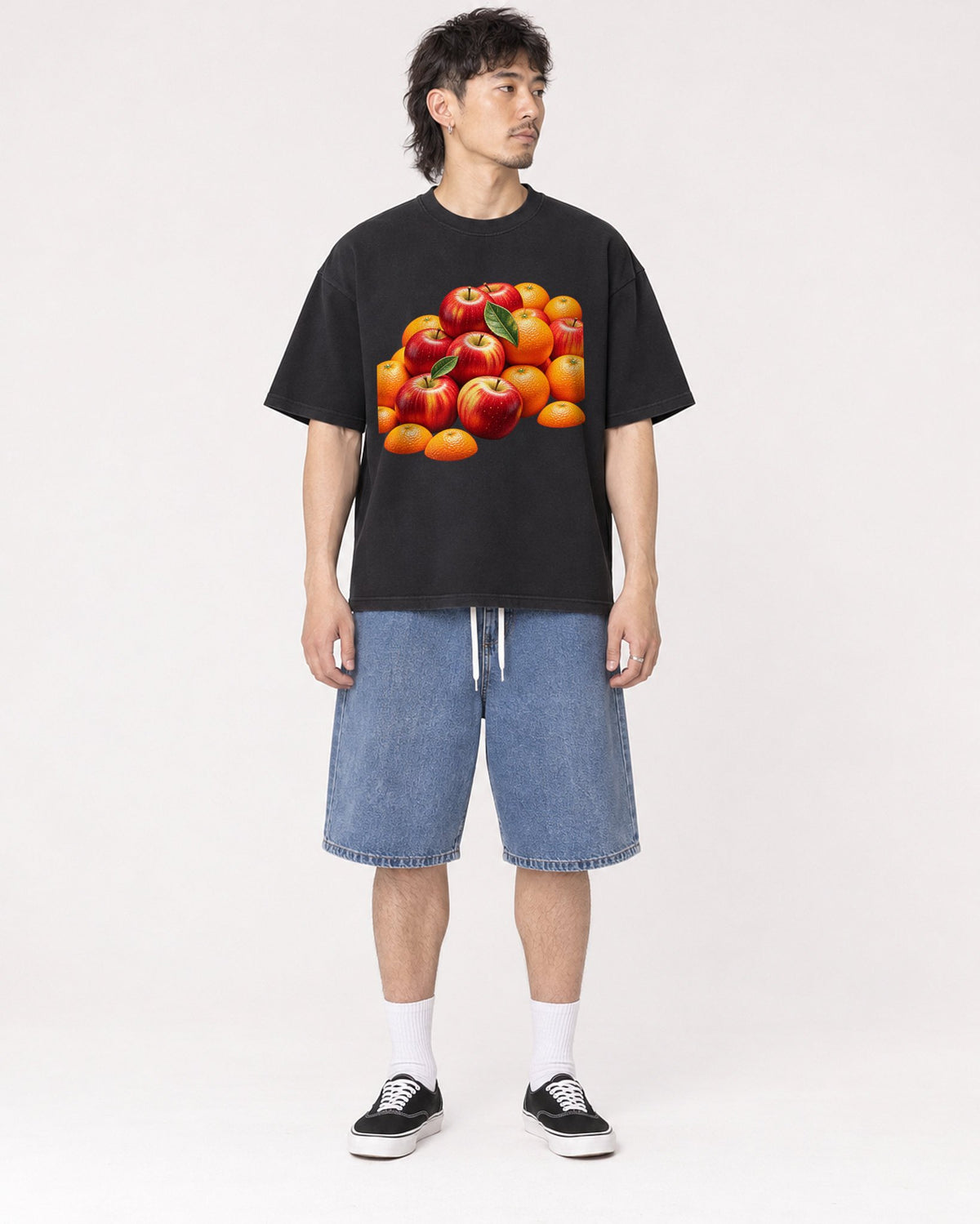 Mockup Boxy Heavyweight Tee Black male full-body 23