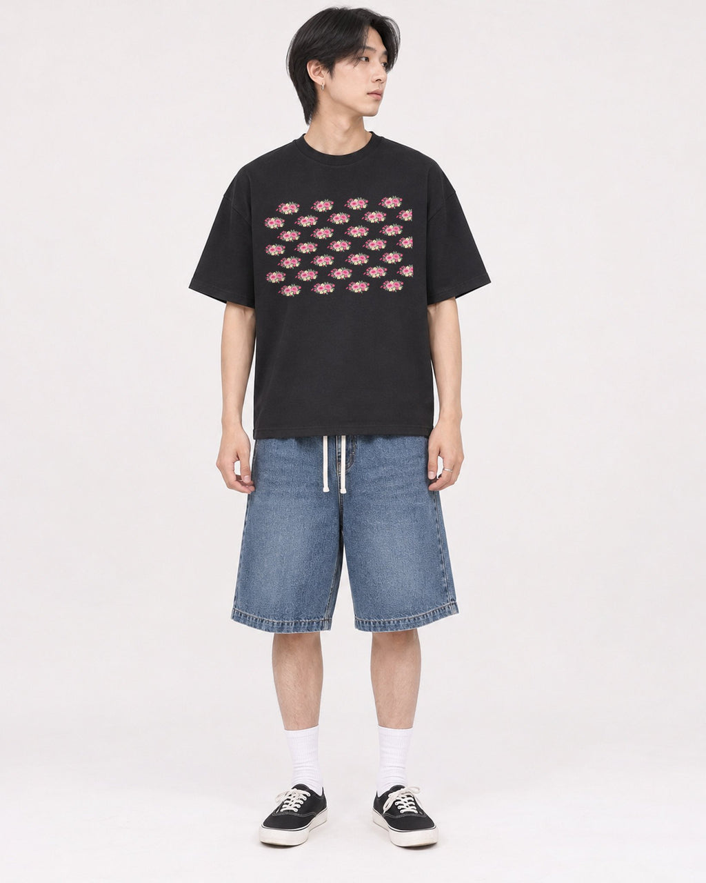 Mockup Boxy Heavyweight Tee Black male full-body 11