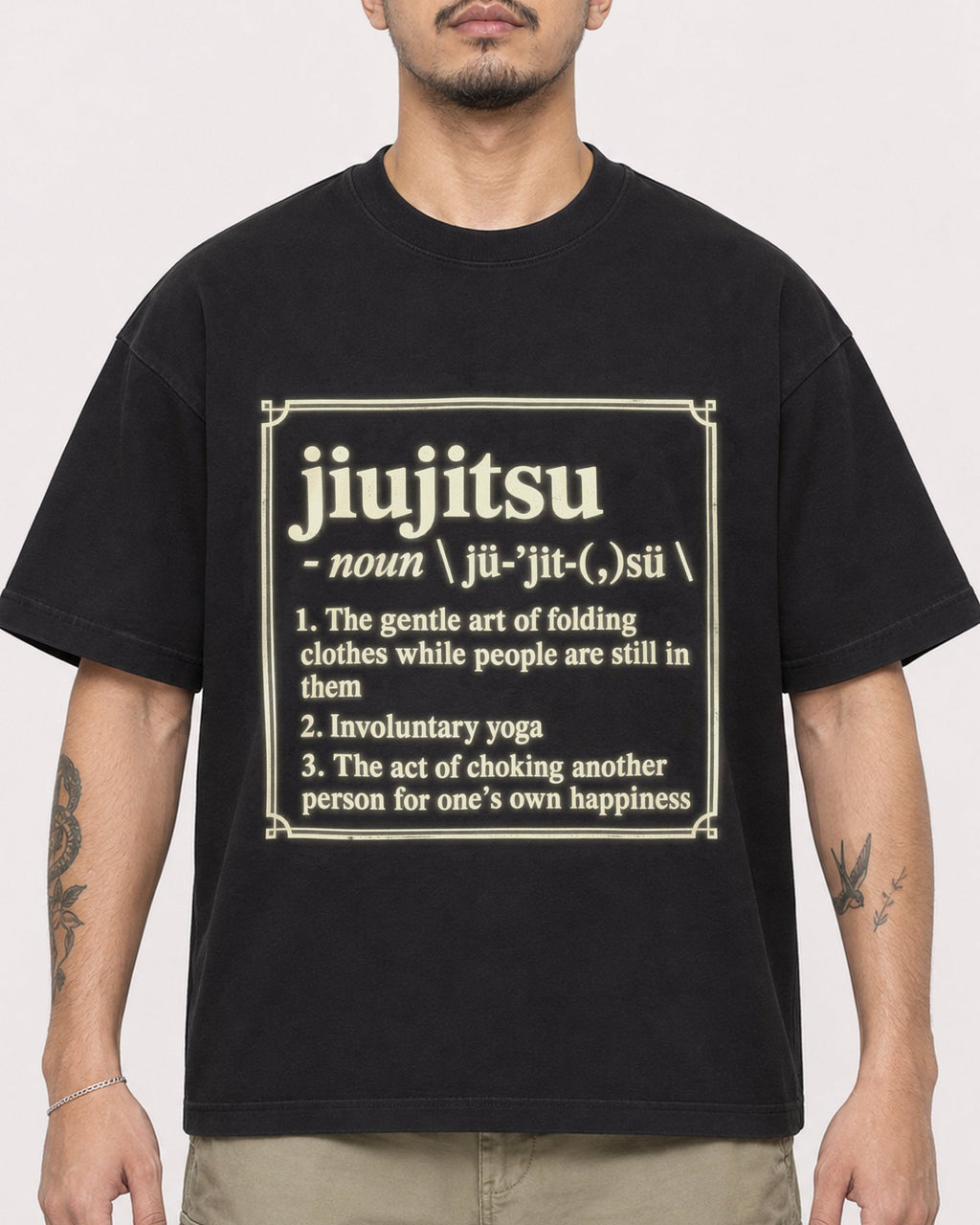 Mockup Boxy Heavyweight Tee Black male close-up 12