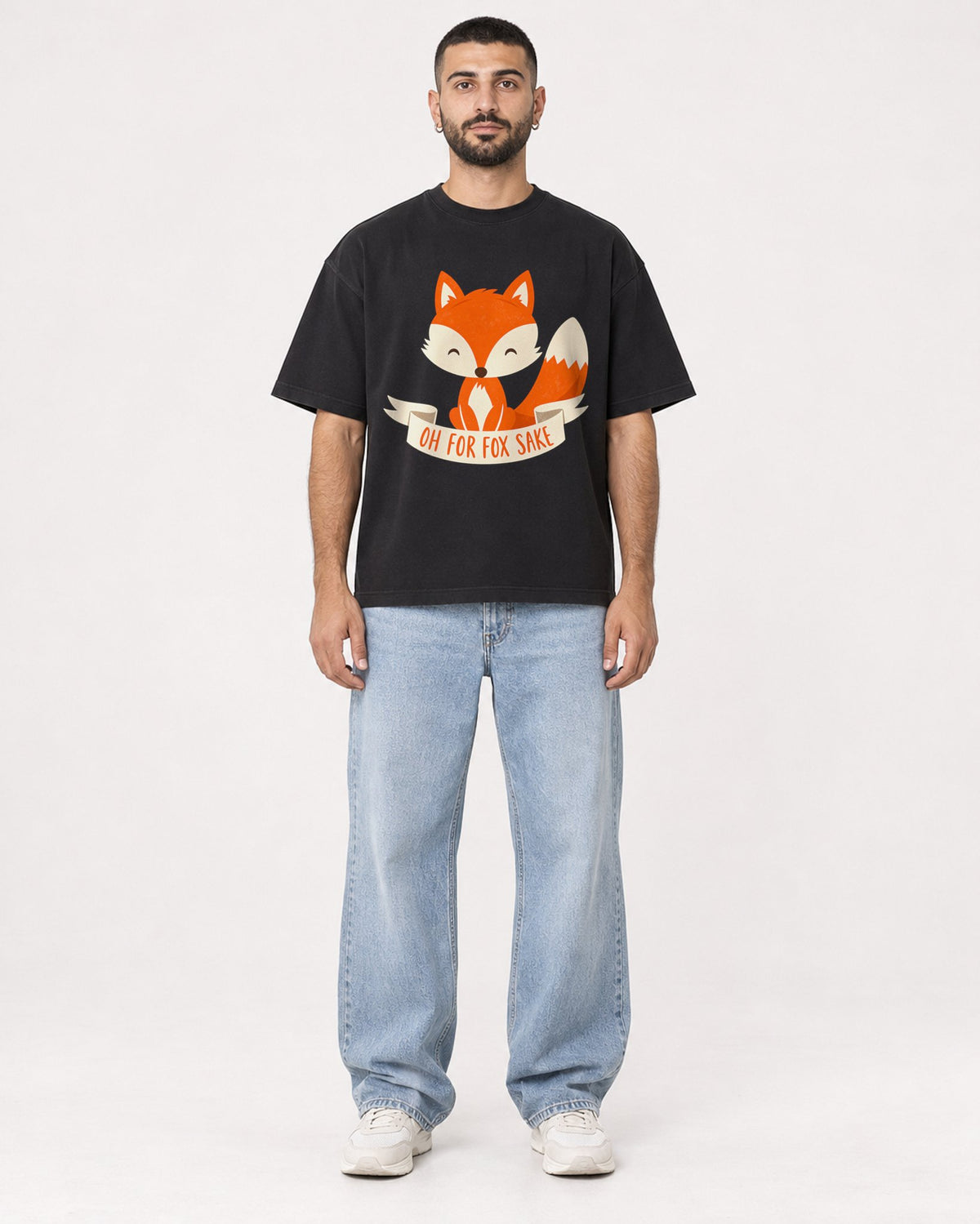 Mockup Boxy Heavyweight Tee Black male full-body 37