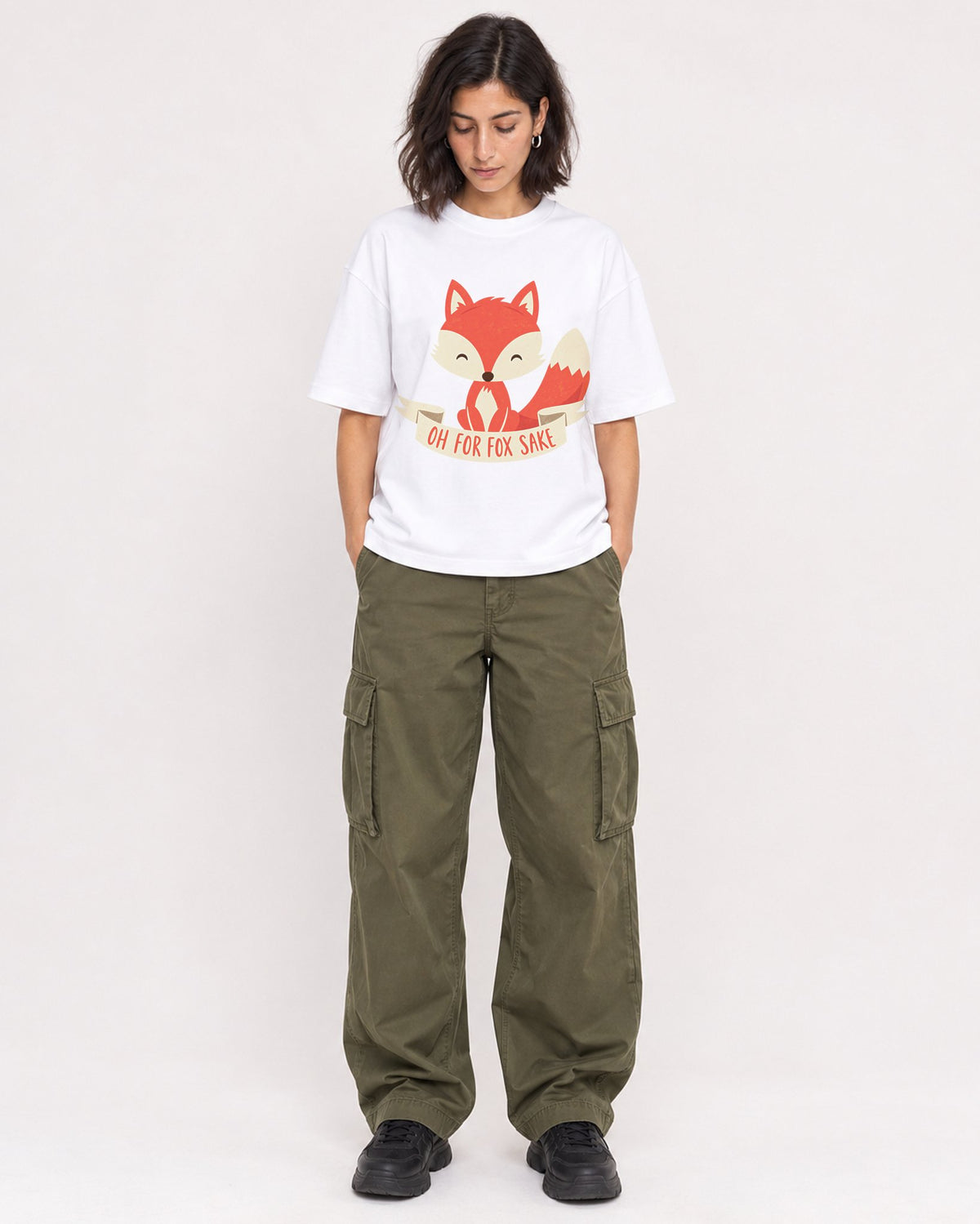 Mockup Boxy Heavyweight Tee White female full-body 37
