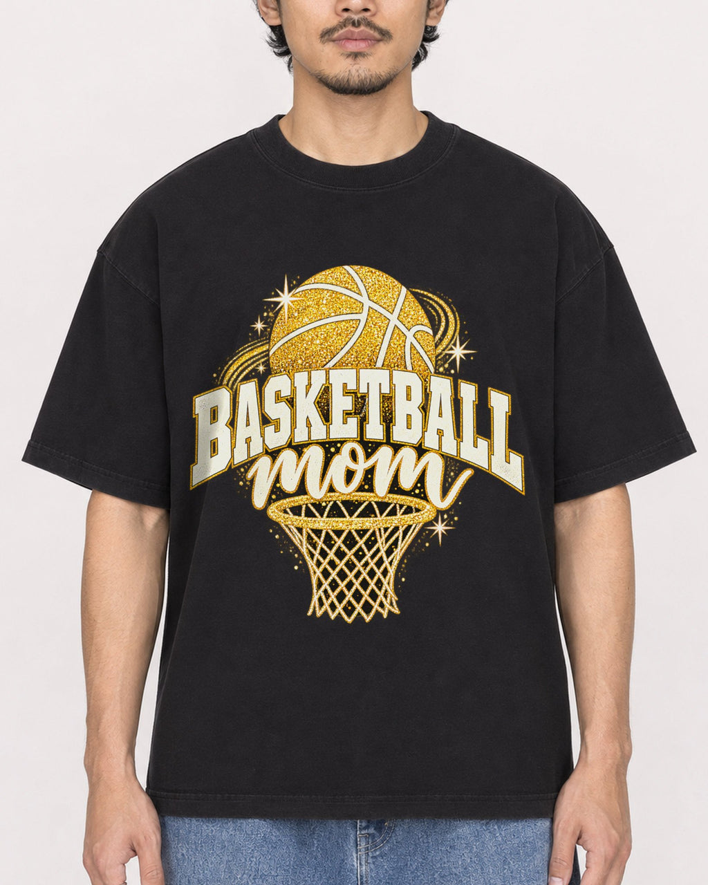 Mockup Boxy Heavyweight Tee Black male close-up 02