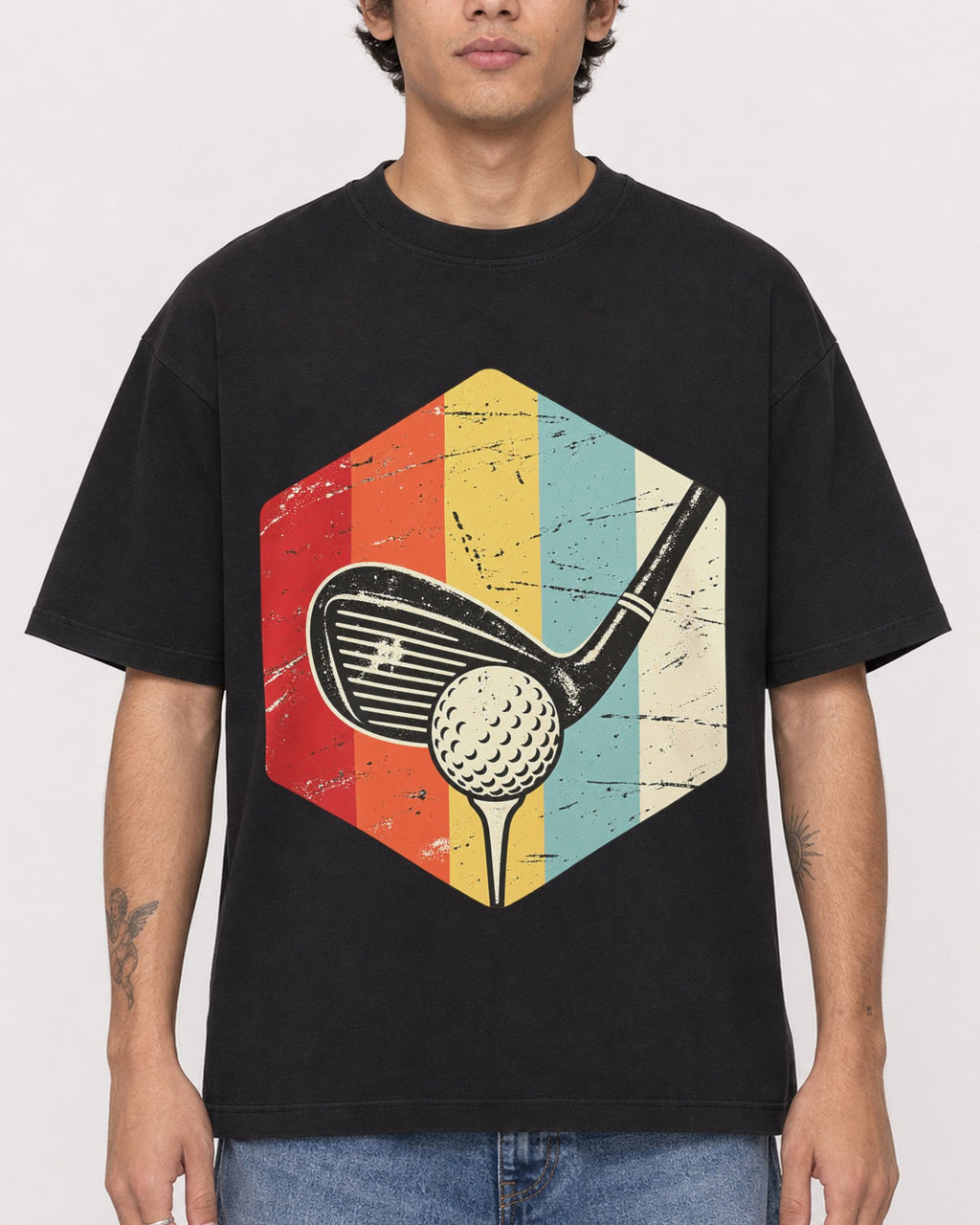 Mockup Boxy Heavyweight Tee Black male close-up 06